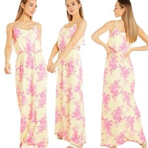 Nwt by Quiz Floral Pink and Cream Maxi Dress sz 12